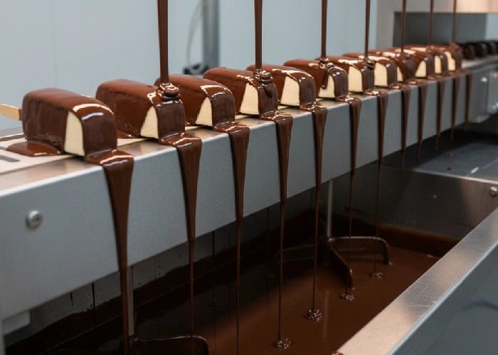 Choco paste used in ice cream coating lines for even layering and premium finish.