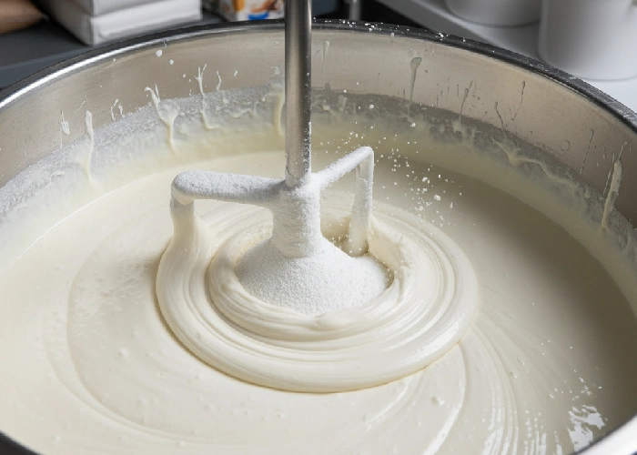 Ice Cream Stabilisers 1 -Tastifly Alt Text - Ice cream stabilisers blended with raw material for ice cream for consistent texture and balanced ingredient integration.