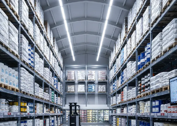A warehouse stocked with high quality ice cream supply for manufacturers.